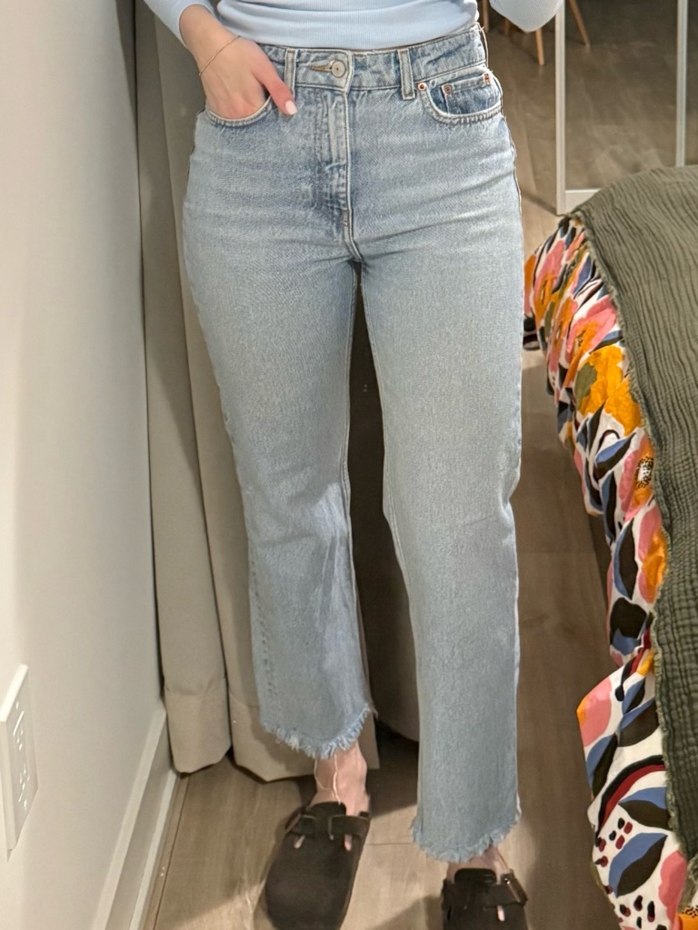 Zara Light Blue High-Rise Cropped Straight Jeans